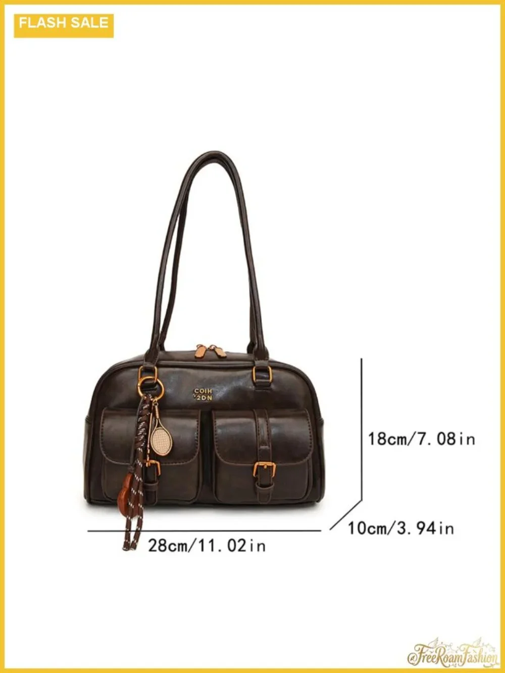 Vintage Y2K Hobo Shoulder Bag PU Leather Top Handle Tote Pendant